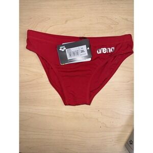 ARENA Men's BRIEF SWIMSUIT Space F Sz 28 Red/Metallic Silver Letters